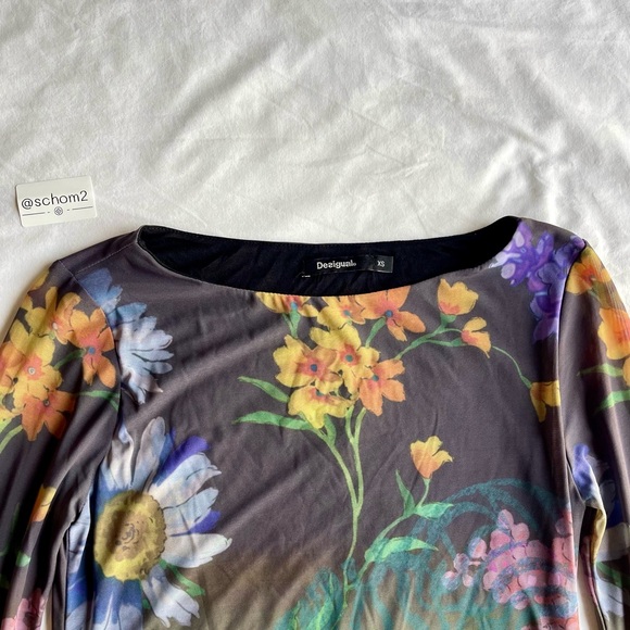 Desigual XS Floral Tiger Mesh Long Sleeve Top L/S - Picture 2 of 3